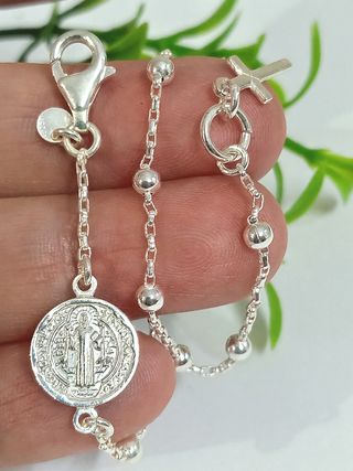 Pulsera Rosario San Benito Plata De Ley 925