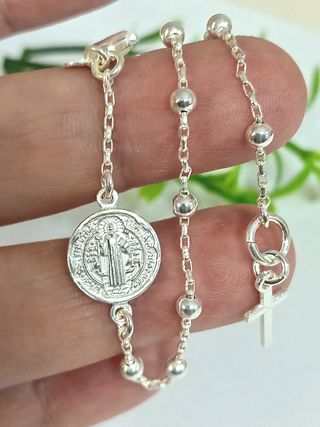 Pulsera Rosario San Benito Plata De Ley 925