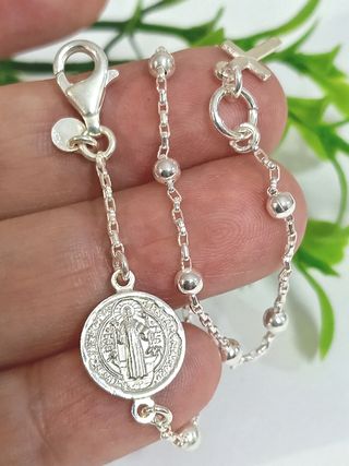 Pulsera Rosario San Benito Plata De Ley 925