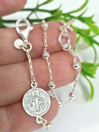 Pulsera Rosario San Benito Plata De Ley 925