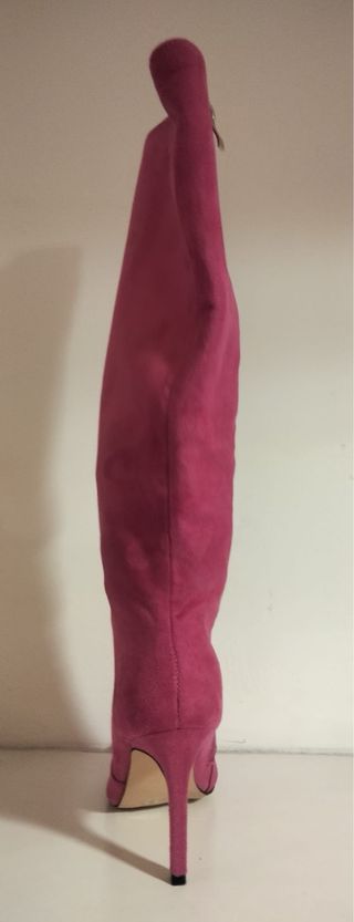 Stivali a punta tacco alto eco camoscio fucsia