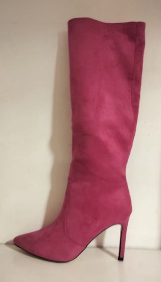 Stivali a punta tacco alto eco camoscio fucsia