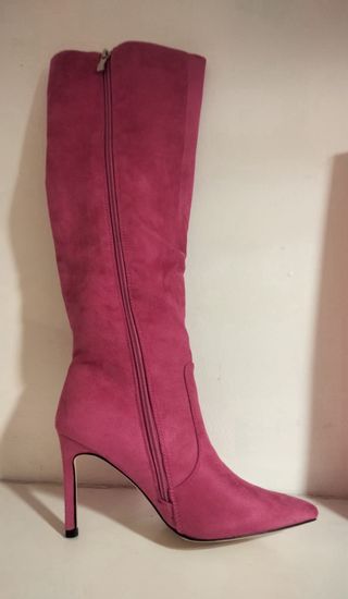 Stivali a punta tacco alto eco camoscio fucsia