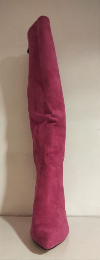 Stivali a punta tacco alto eco camoscio fucsia