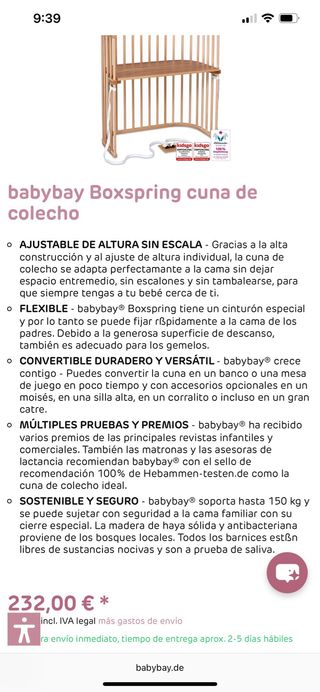 Culla Babybay Boxspring plus materasso comfort