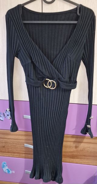 Vestido Negro Manga Larga Talla M Mujer