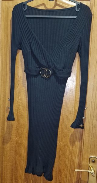 Vestido Negro Manga Larga Talla M Mujer