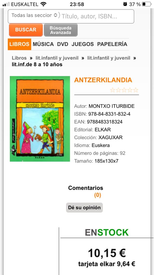 Lote 5 libros euskera a partir de 10 años