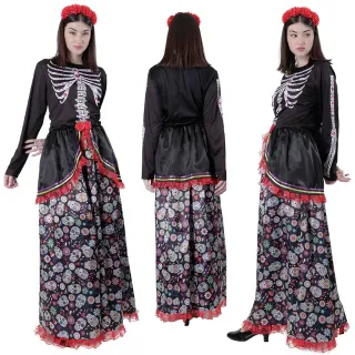Disfraz Catrina Vestido con Diadema Adulto Talla L