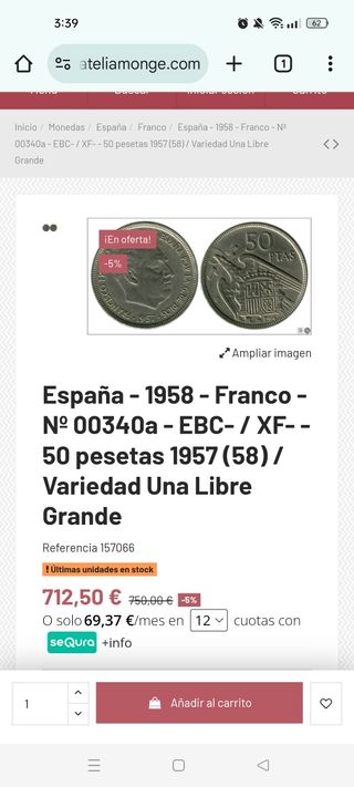 Moneda 50 pesetas 1957 estrella 58