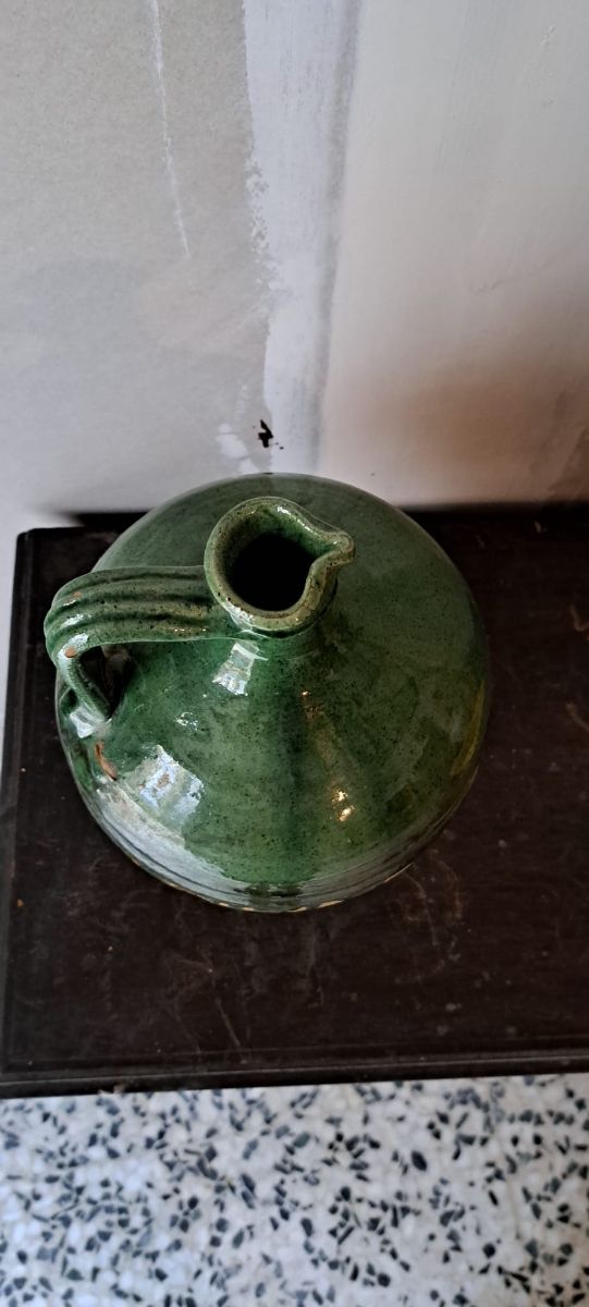 Botijo Tito Ubeda cerámica  verde semividriado