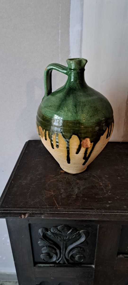 Botijo Tito Ubeda cerámica  verde semividriado