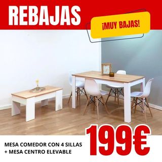 OFERTA PACK MESA+ 4 SILLAS Y MESA CENTRO ELEVABLE