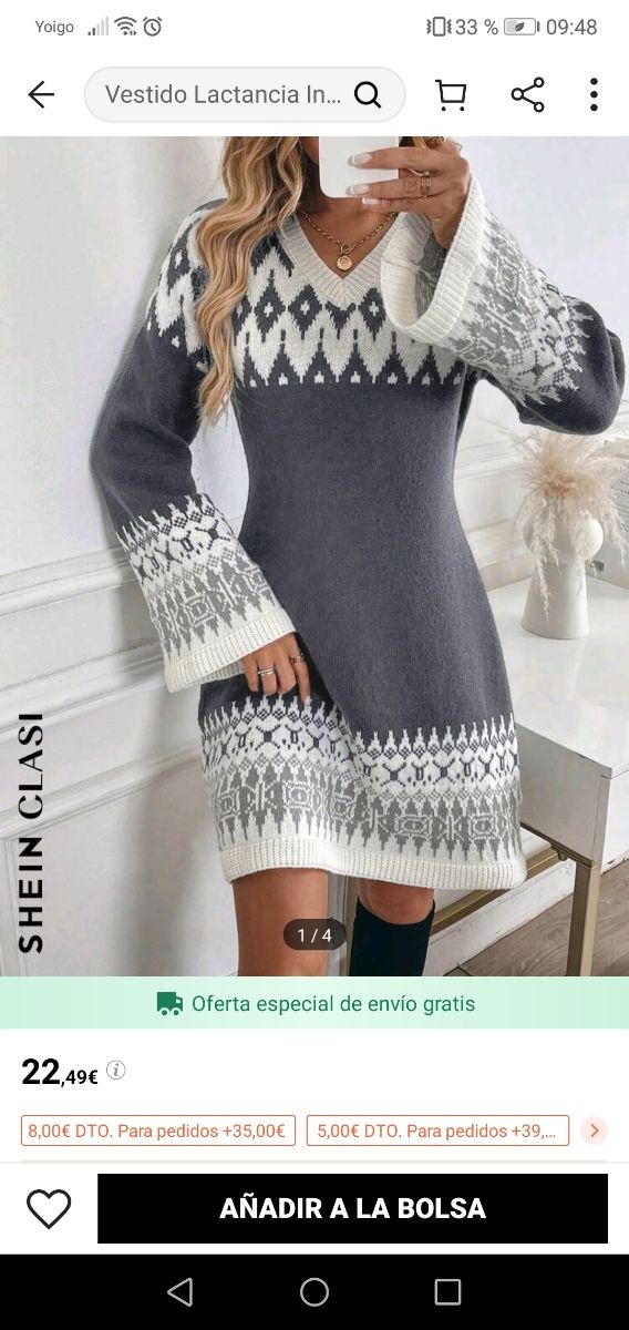 Vestido de lana gris y blanco