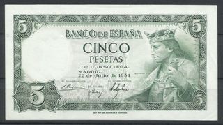 PAREJA DE BILLETES 5 PESETAS 1954 - ALFONSO X