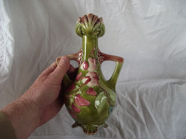 Jarrones y macetero de mayólica Art Nouveau