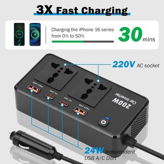 200W Car Power Inversor,24W carga rapida