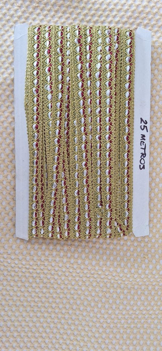 Pasamaneria verde oliva, blanco, burdeo