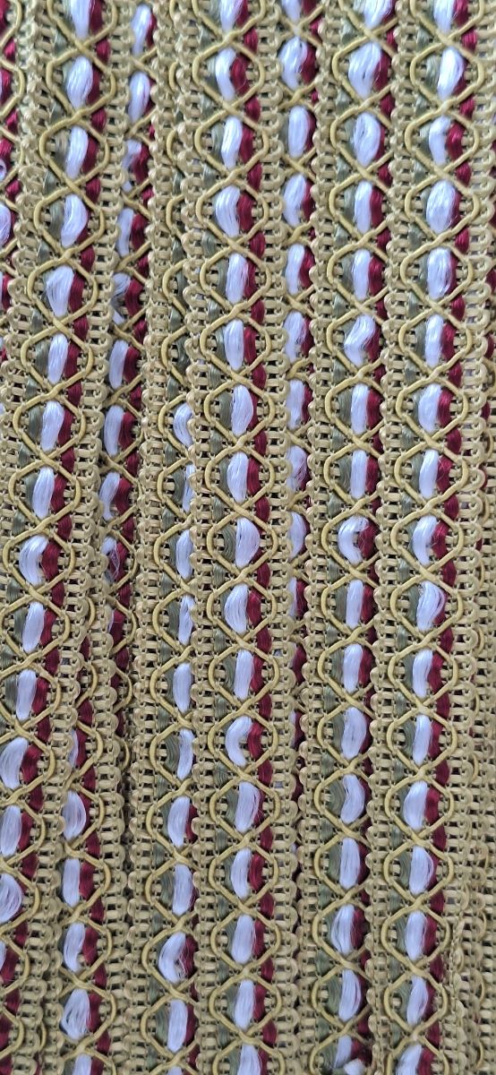 Pasamaneria verde oliva, blanco, burdeo