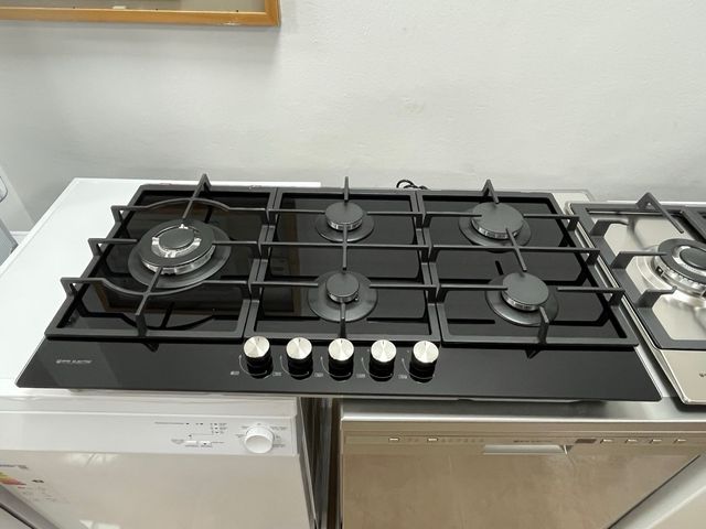 Encimera cristal gas 5 fuegos 90 cm