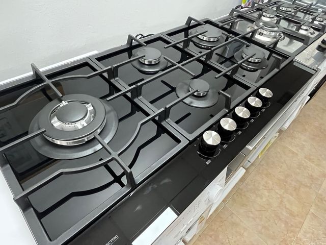 Encimera cristal gas 5 fuegos 90 cm