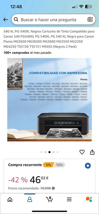 Cartuchos tinta Canon 540 XL