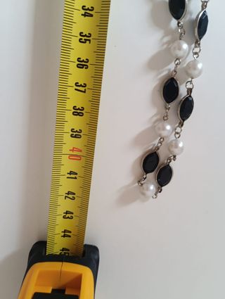 Collar largo perlas y piedras negras vintage