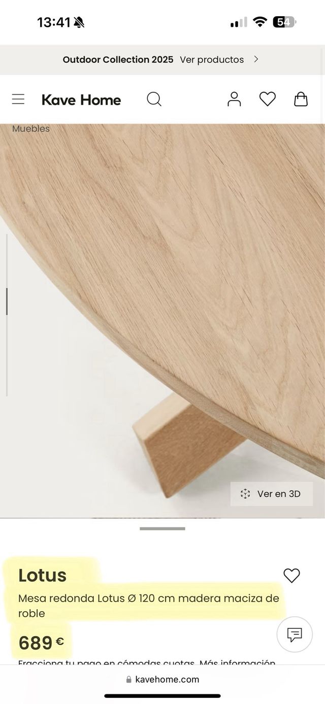 Mesa Madera Maciza Roble 120cm Kave Home