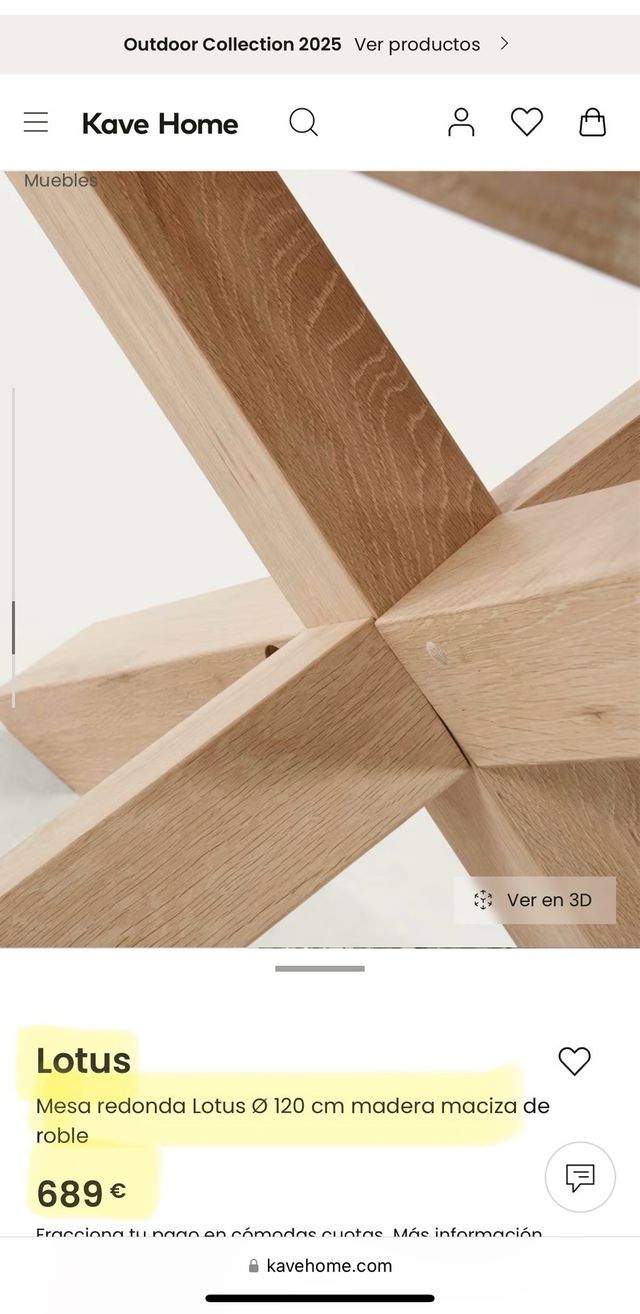 Mesa Madera Maciza Roble 120cm Kave Home