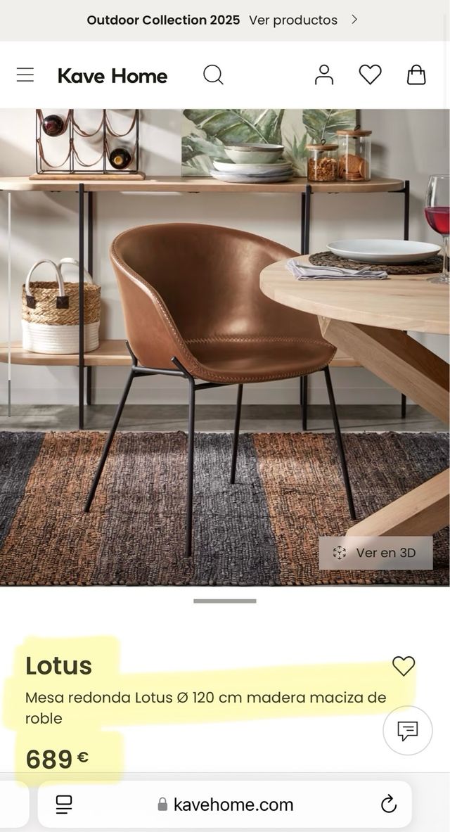 Mesa Madera Maciza Roble 120cm Kave Home