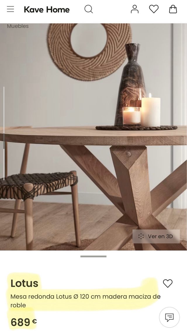 Mesa Madera Maciza Roble 120cm Kave Home