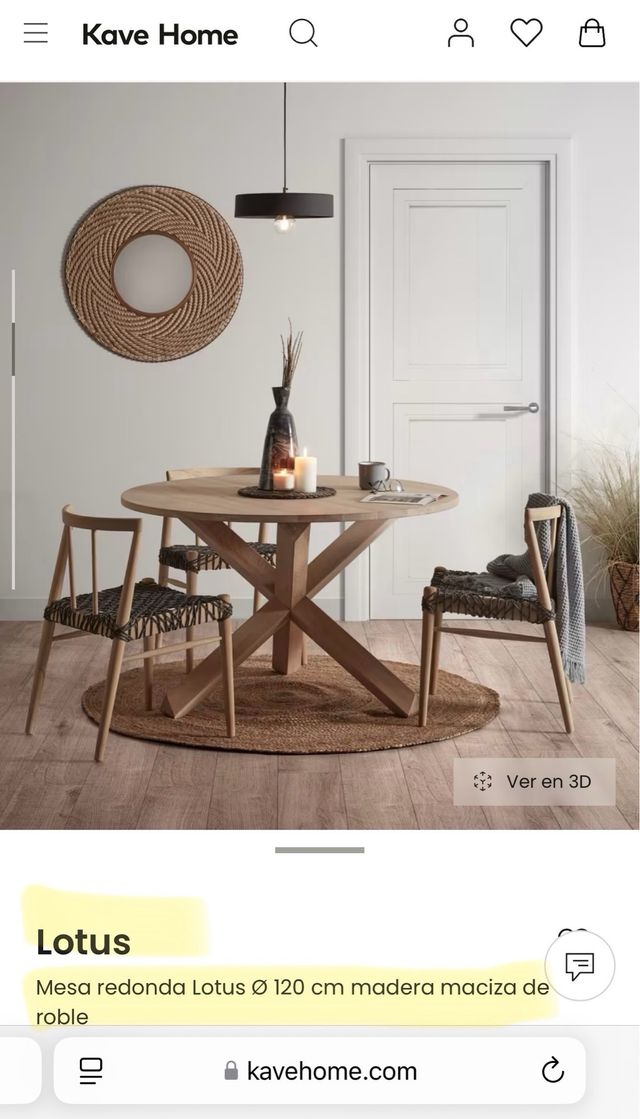 Mesa Madera Maciza Roble 120cm Kave Home