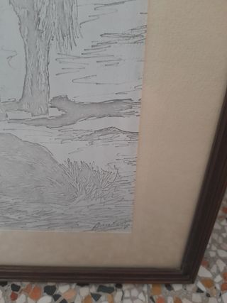 Quadro in carboncino con cavalli 