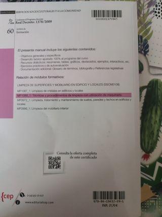 Manual. Técnicas y procedimientos de limpieza con utilización de maquinaria . Certificados de profesionalidad. Limpieza de superficies y mobiliario en edificio y locales
