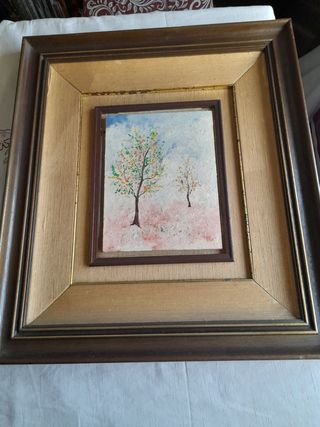 Quadro con alberi dipinto a mano