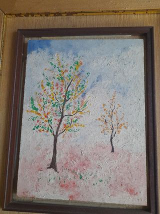 Quadro con alberi dipinto a mano