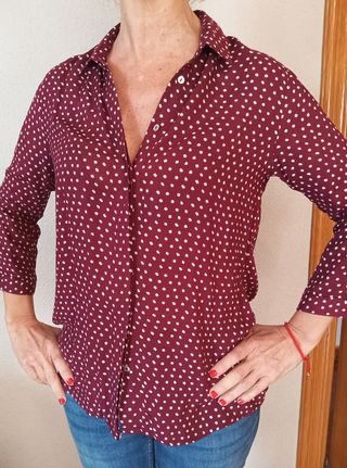 BLUSA Burdeos lunares blancos,viscosa