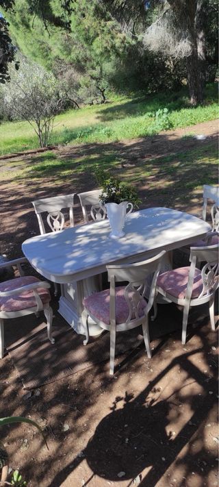 Mesa comedor madera maciza extensible y 6 sillas