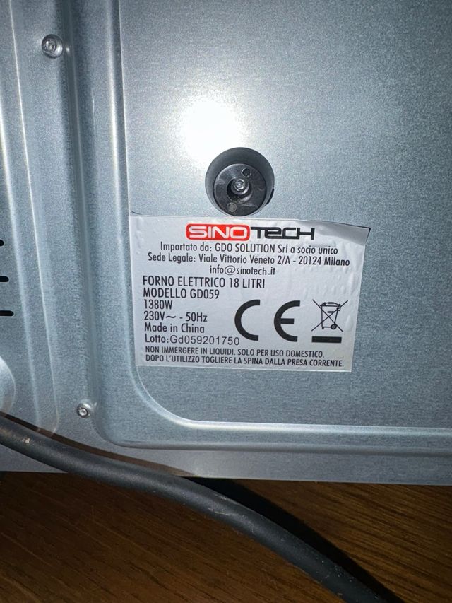 Forno elettrico 18 litri 1380w sinotech