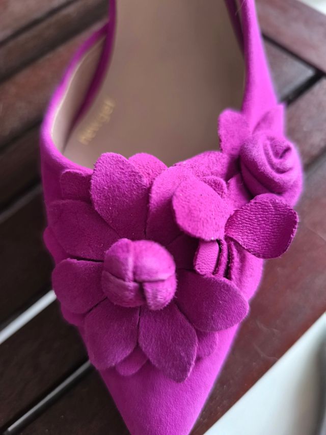 Zapatos fiesta rosa fucsia tacón alto. 