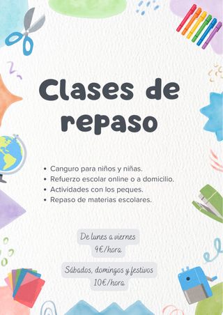 Clases de repaso y niñera.