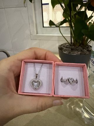 Anillo Pandora y Colgante Corazon de Circonitas 