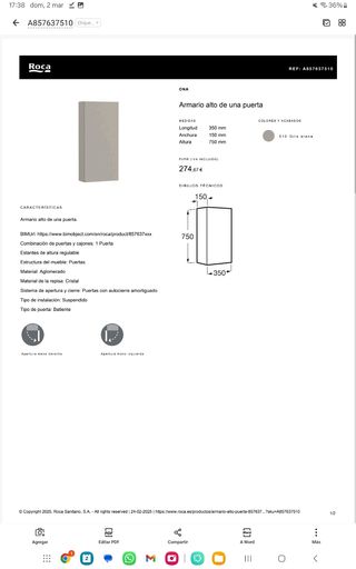 Armario auxiliar de baño Roca ONA