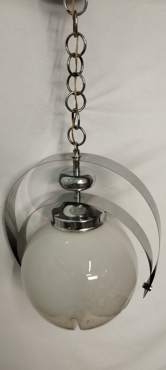 Lampadario vetro e acciaio vintage