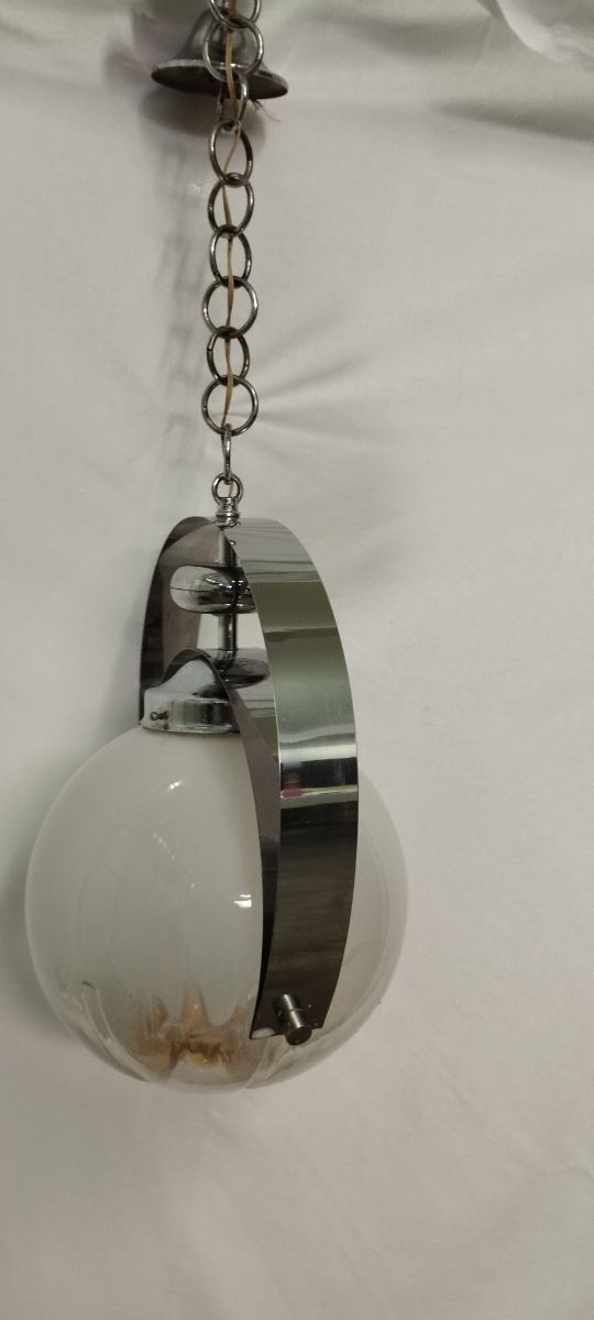 Lampadario vetro e acciaio vintage