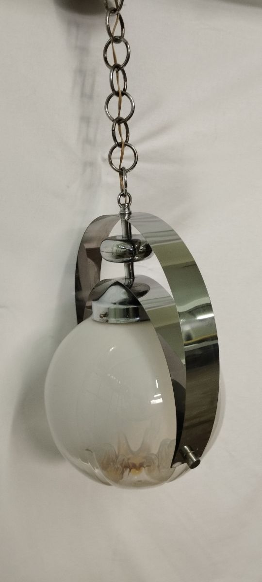 Lampadario vetro e acciaio vintage