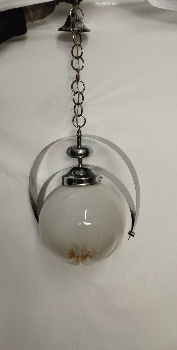 Lampadario vetro e acciaio vintage