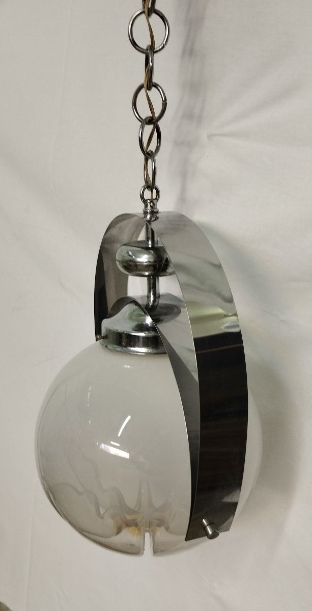 Lampadario vetro e acciaio vintage