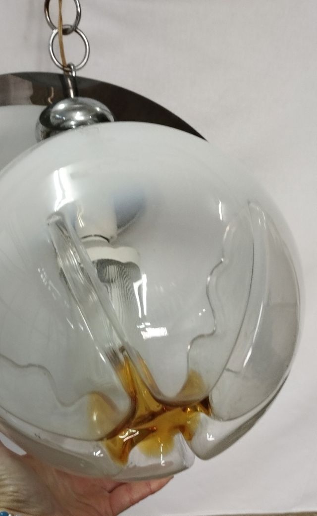 Lampadario vetro e acciaio vintage