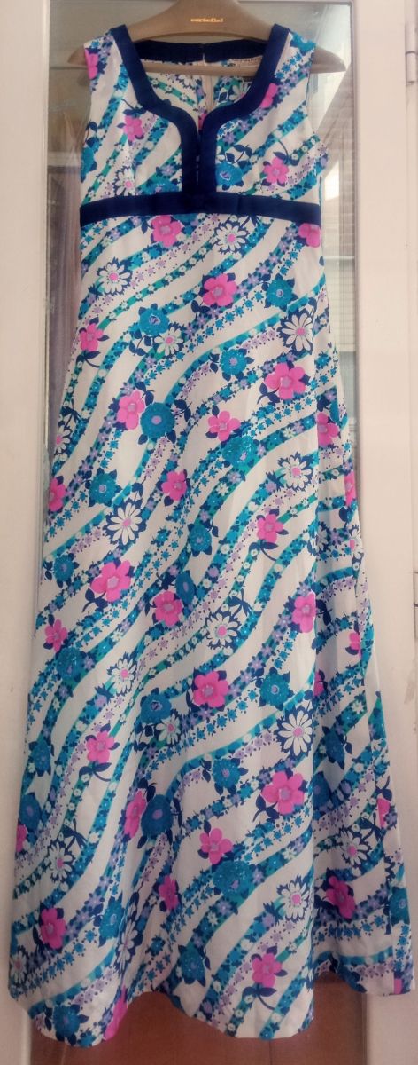 Maxi vestido vintage 70s Floral Verde